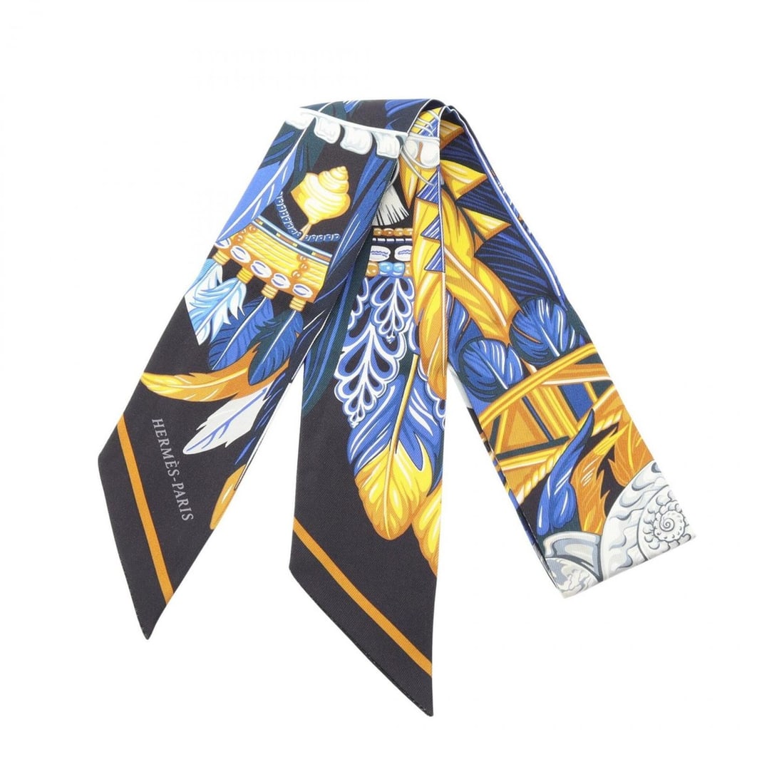 Hermes Twilly Danse Pacifique Scarf/Muffler, Silk, Women's, Black/Blue/Multicolor: --- Catalog ---Category: SizeSize (LxW): 85cm x 5cm / 33.46'' x 1.96''Category: DesignType: ScarfColor: Black, Blue, Multi-colorGender: WomenMaterial: Silk Category: GeneralBrand: Hermes--- Item List