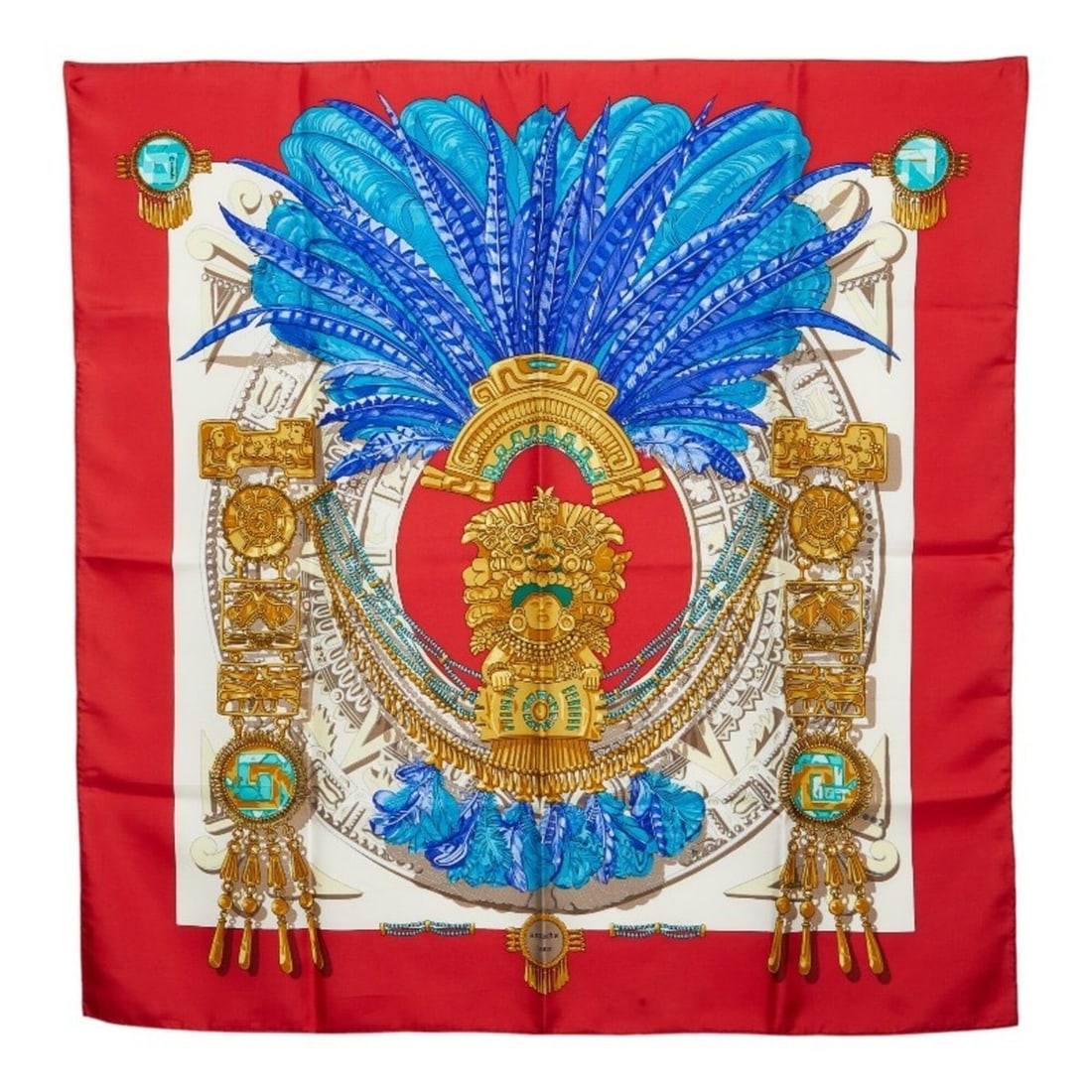 Hermes Carre 90 Mexico Scarf/Muffler, Red Multicolor Silk, Women's: --- Catalog ---Category: SizeSize (LxW): 88.5cm x 88cm / 34.84'' x 34.64''Category: DesignType: ScarfColor: Multi-color, Red colorGender: WomenMaterial: Silk Category: GeneralBrand: Hermes--- Item