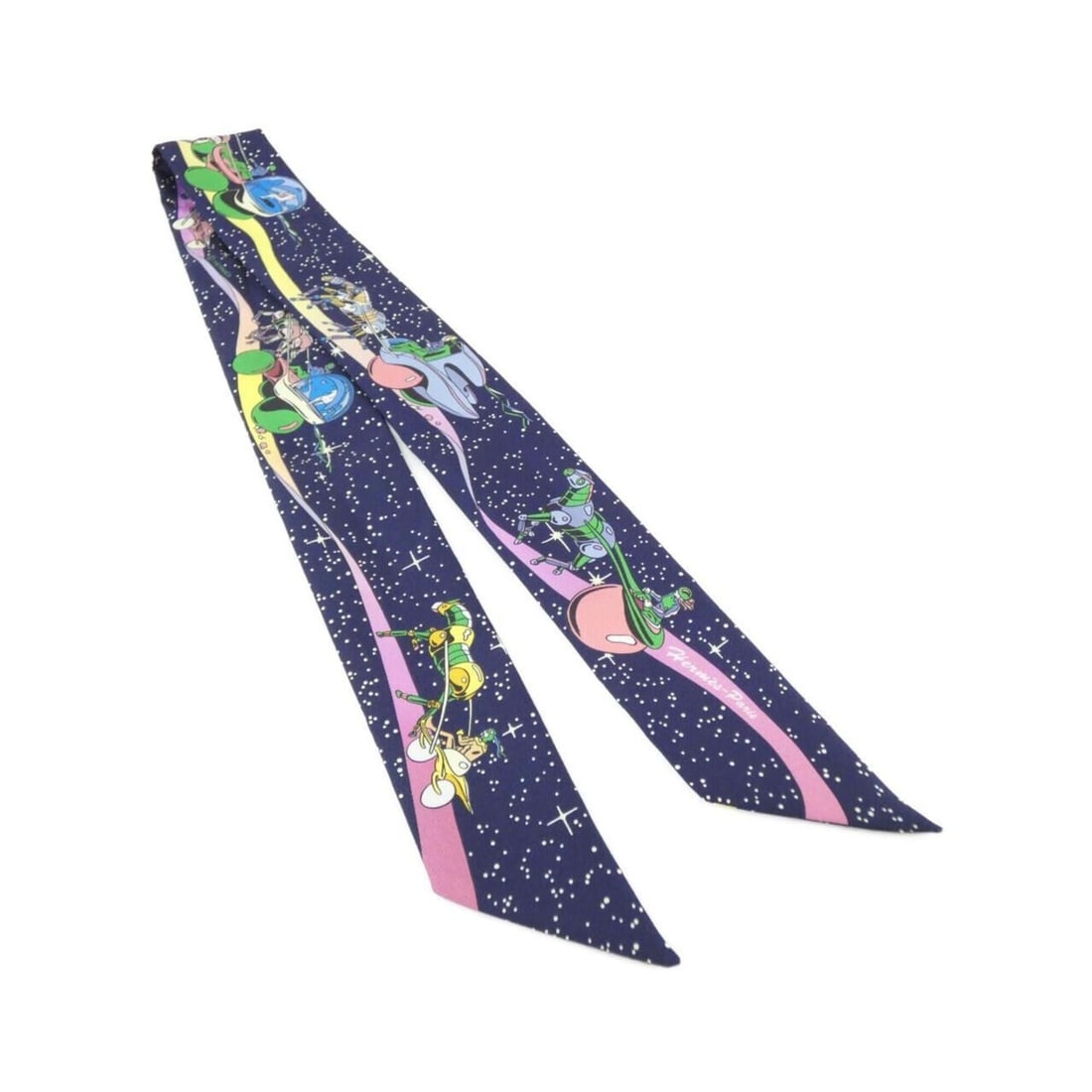 Hermes Space Derby Twilly 063573S Scarf Muffler: --- Catalog ---Category: SizeSize (LxW): 5cm x 86cm / 1.96'' x 33.85''Category: DesignType: ScarfColor: Blue, Multi-colorGender: Men,WomenMaterial: Silk Category: GeneralMPN: 063573SBrand: Hermes--- I