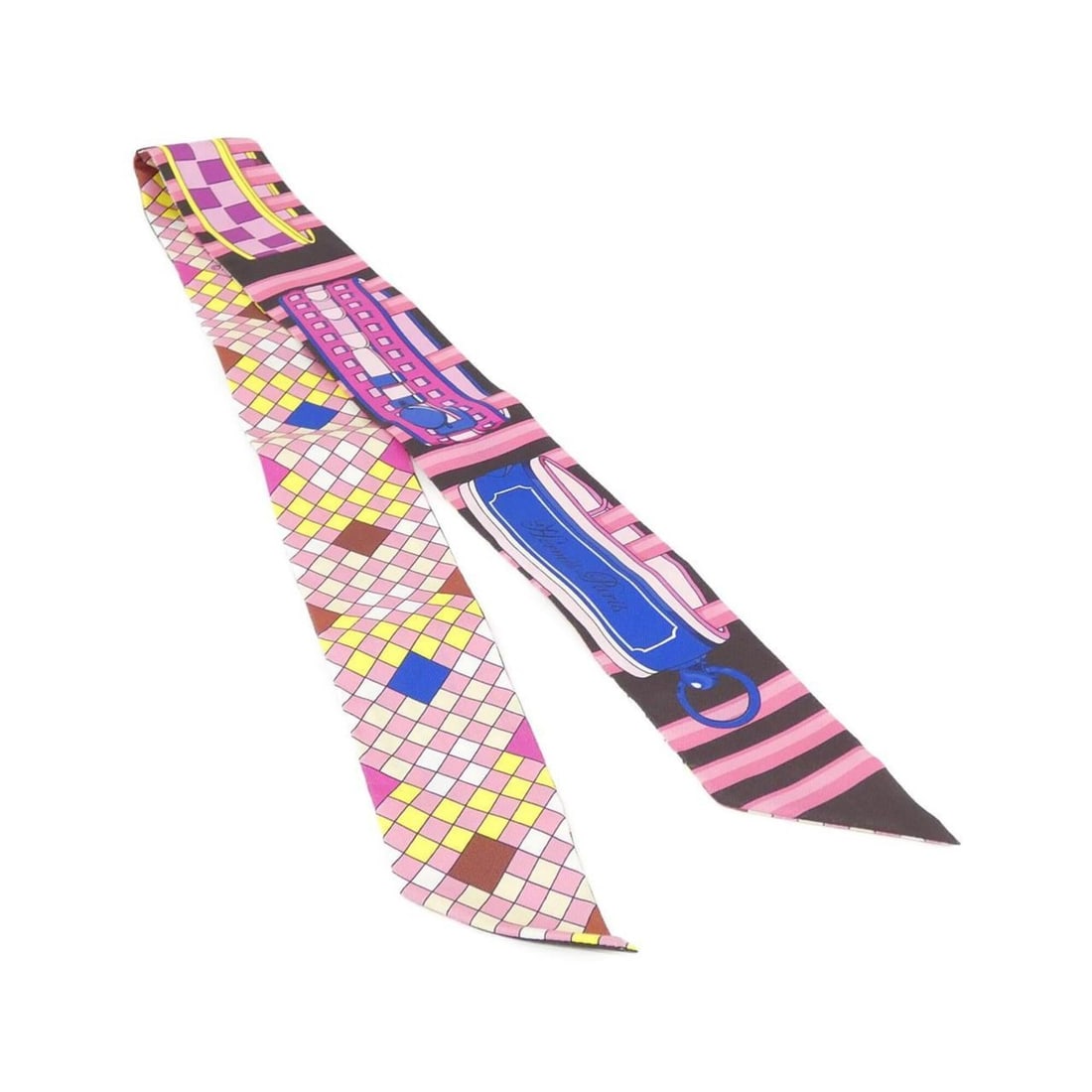 Hermes COLLIERS DE CHIENS REMIX Twilly 063154S Scarf Muffler: --- Catalog ---Category: SizeSize (LxW): 5cm x 86cm / 1.96'' x 33.85''Category: DesignType: ScarfColor: Ebene, PinkGender: Women,MenCategory: GeneralMPN: 063154SBrand: Hermes--- Item List ---Section: 