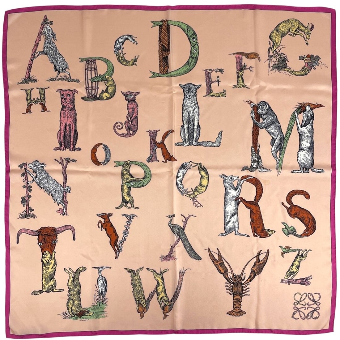 LOEWE Animal Print Scarf/Muffler, Alphabet Silk, Salmon Pink, Multicolor, Women's (1 of 13)