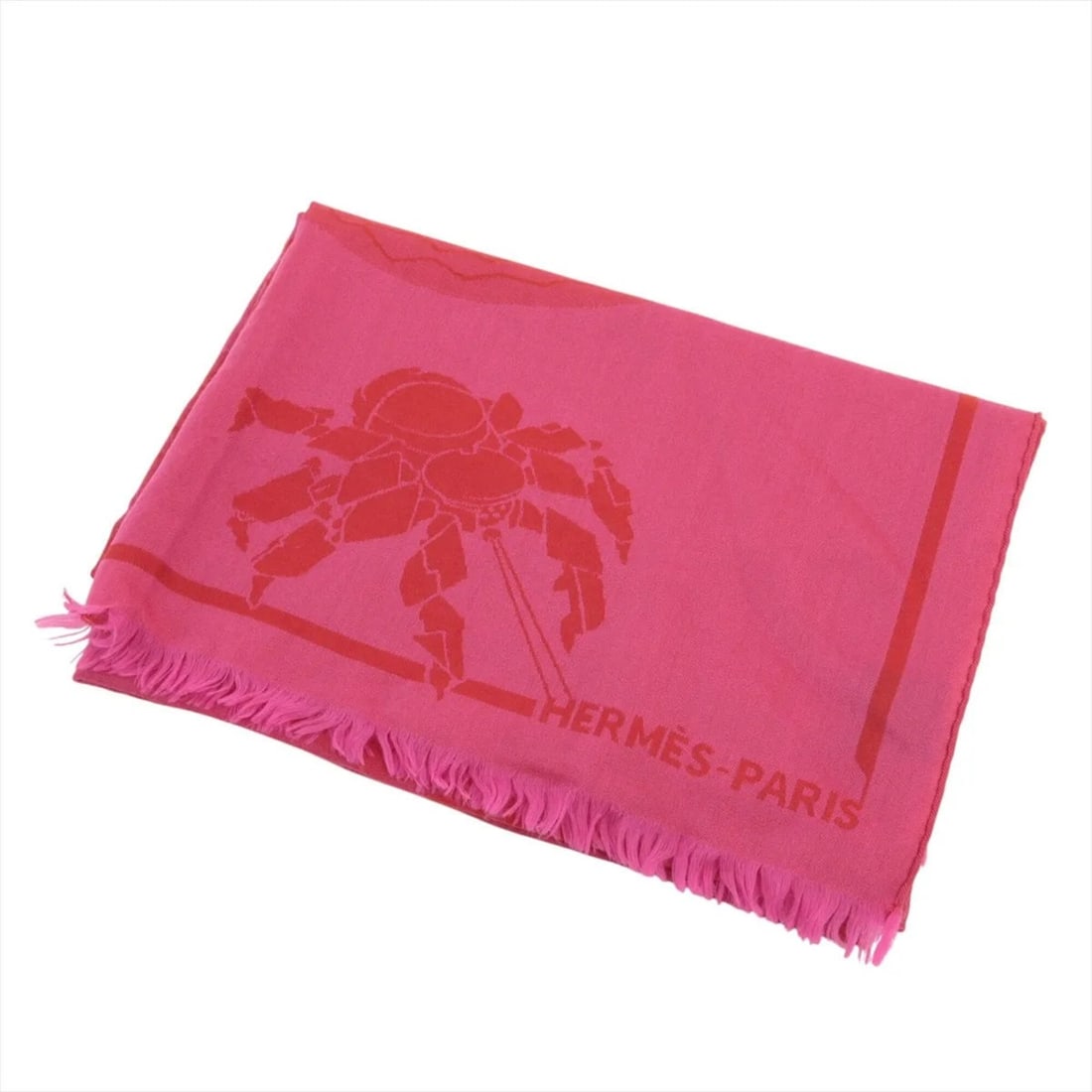 Hermes Cheval large fringed pink scarf/muffler/stole with tag, for women.: --- Catalog ---Category: SizeSize (LxW): 80cm x 65cm / 31.49'' x 25.59''Category: DesignType: ScarfColor: PinkGender: WomenMaterial: Wool Category: GeneralBrand: Hermes--- Item List ---Section: Condit
