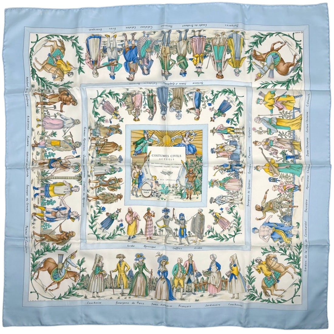 Hermes Carre 90 Costumes Civils Actues Scarf/Muffler, Silk, Blue Multicolor, Women's: --- Catalog ---Category: SizeSize (LxW): 87.5cm x 88cm / 34.44'' x 34.64''Category: DesignType: ScarfColor: Blue, Multi-colorGender: WomenMaterial: Silk Category: GeneralBrand: Hermes--- Item List ---