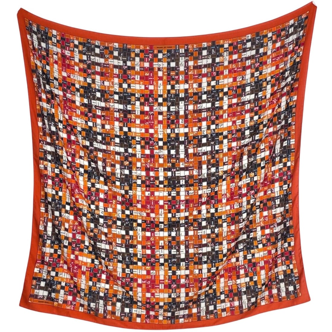 Hermes Bolduc au Carre 140 check scarf/muffler, cashmere/silk, orange/multicolor, women's. (1 of 16)