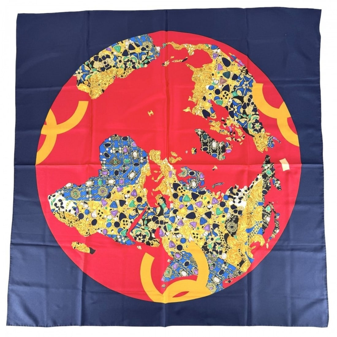 Chanel scarf/muffler for women, featuring the Coco Mark, large size, accessory motif, silk, navy (1 of 14)