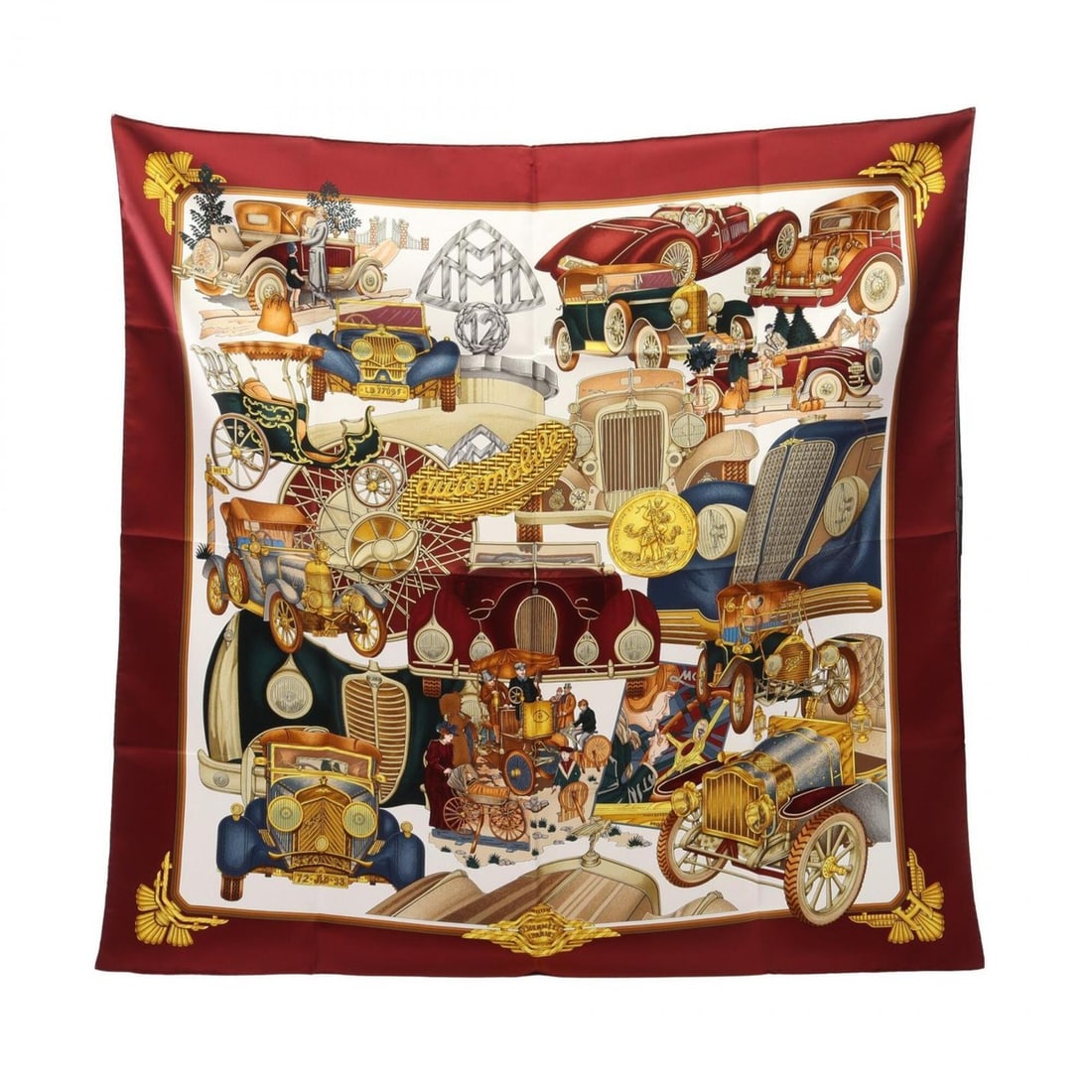 Hermes Carre 90 St. Christophe et L'enfant Jesus Automobile Scarf Muffler Silk Women's Bordeaux (1 of 14)