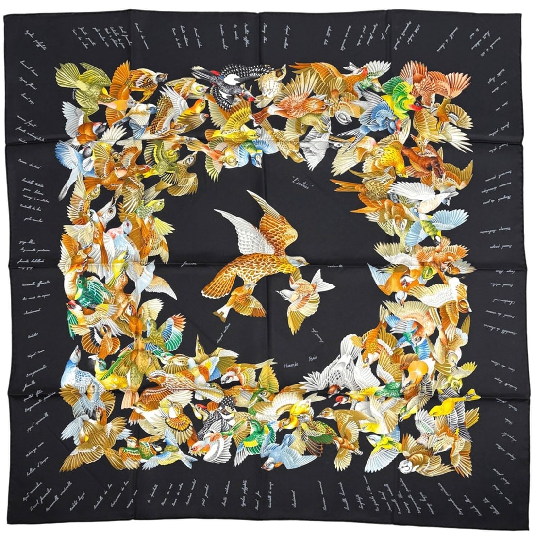 Hermes Carre 90 L'INTRUS (The Intruder) Scarf/Muffler, Silk, Black/Multicolor, Women's: --- Catalog ---Category: SizeSize (LxW): 89cm x 88cm / 35.03'' x 34.64''Category: DesignType: ScarfColor: Black, Multi-colorGender: WomenMaterial: Silk Category: GeneralBrand: Hermes--- Item List ---S