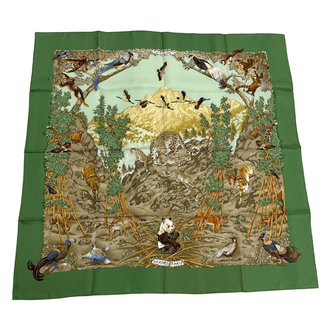 HERMES Carre 90 Sichuan (Sichuan Province) 100% Silk Animal Print Scarf/Muffler, Multi-color, Made (1 of 14)