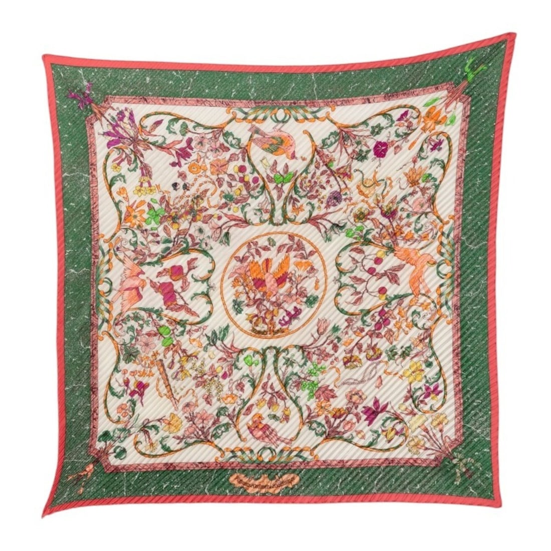 Hermes Pleated Carré PIERRES D' ORIENT ET OCCIDENT (Oriental Stones and Western Stonework): --- Catalog ---Category: SizeSize (LxW): 1.32m x 90cm / 51.96'' x 35.43''Category: DesignType: ScarfColor: Green, Multi-colorGender: WomenMaterial: Silk Category: GeneralBrand: Hermes--- Item List ---