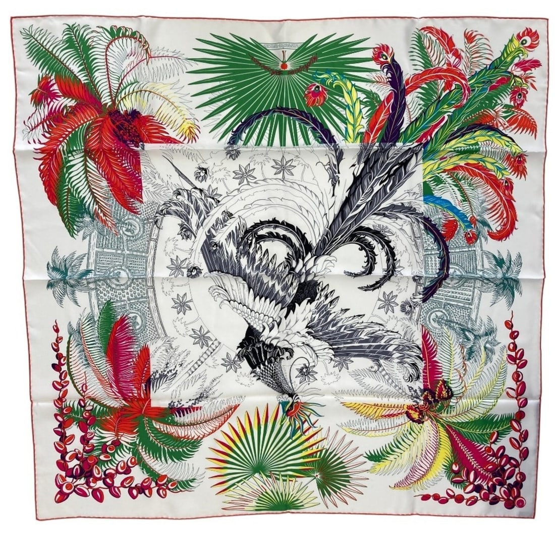 HERMES Carre 90 Mythiques Phoenix Silk Scarf/Muffler, White Multicolor, Women's: --- Catalog ---Category: SizeSize (LxW): 88cm x 89.5cm / 34.64'' x 35.23''Category: DesignType: ScarfColor: Multi-color, WhiteGender: WomenMaterial: Silk Category: GeneralBrand: Hermes--- Item List --