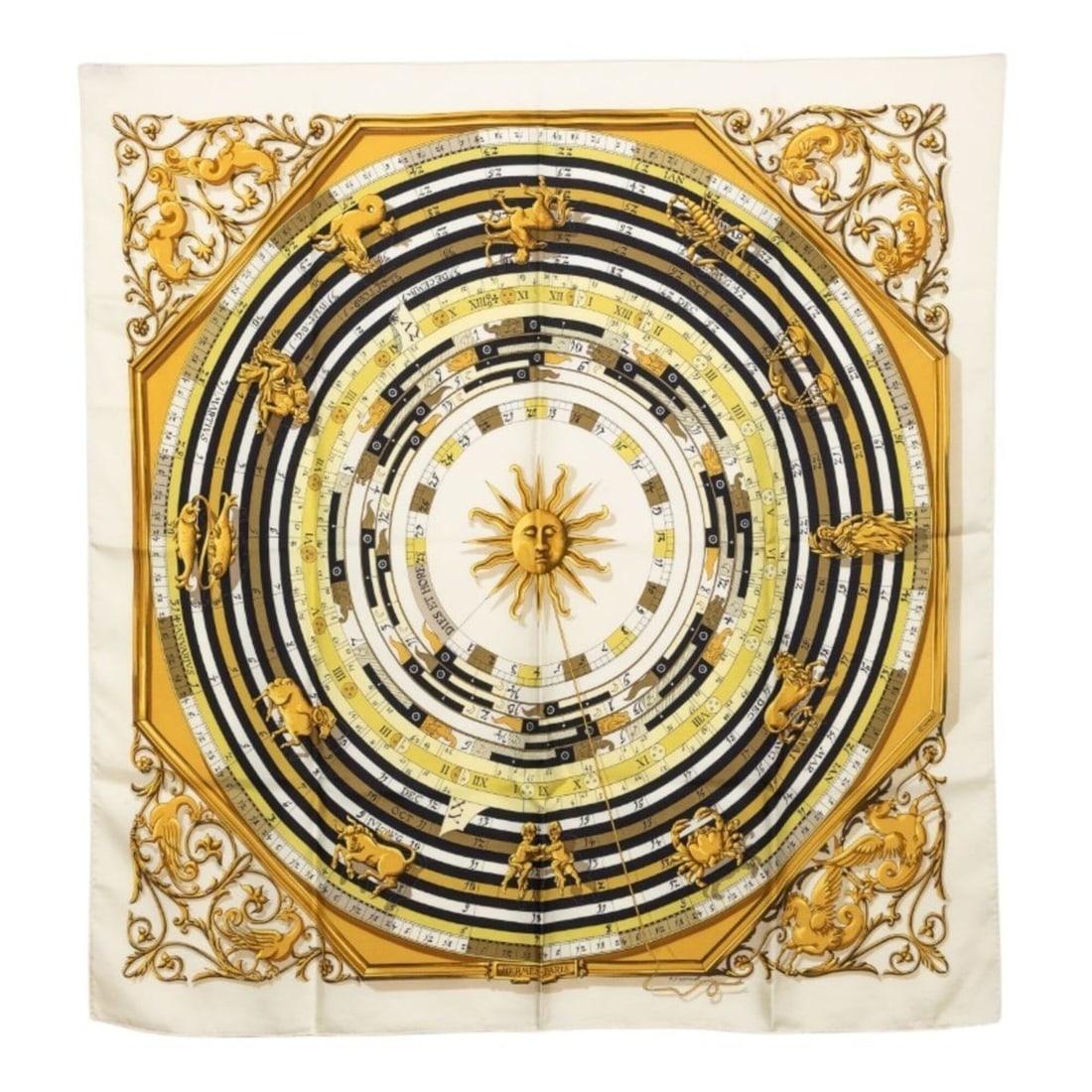 Hermes Carre 90 DIES ET HORE Astrology Scarf Muffler Ivory Multicolor Silk Women's HERMES: --- Catalog ---Category: SizeSize (LxW): 89cm x 87cm / 35.03'' x 34.25''Category: DesignType: ScarfColor: Ivory, Multi-colorGender: WomenMaterial: Silk Category: GeneralBrand: Hermes--- Item List ---S