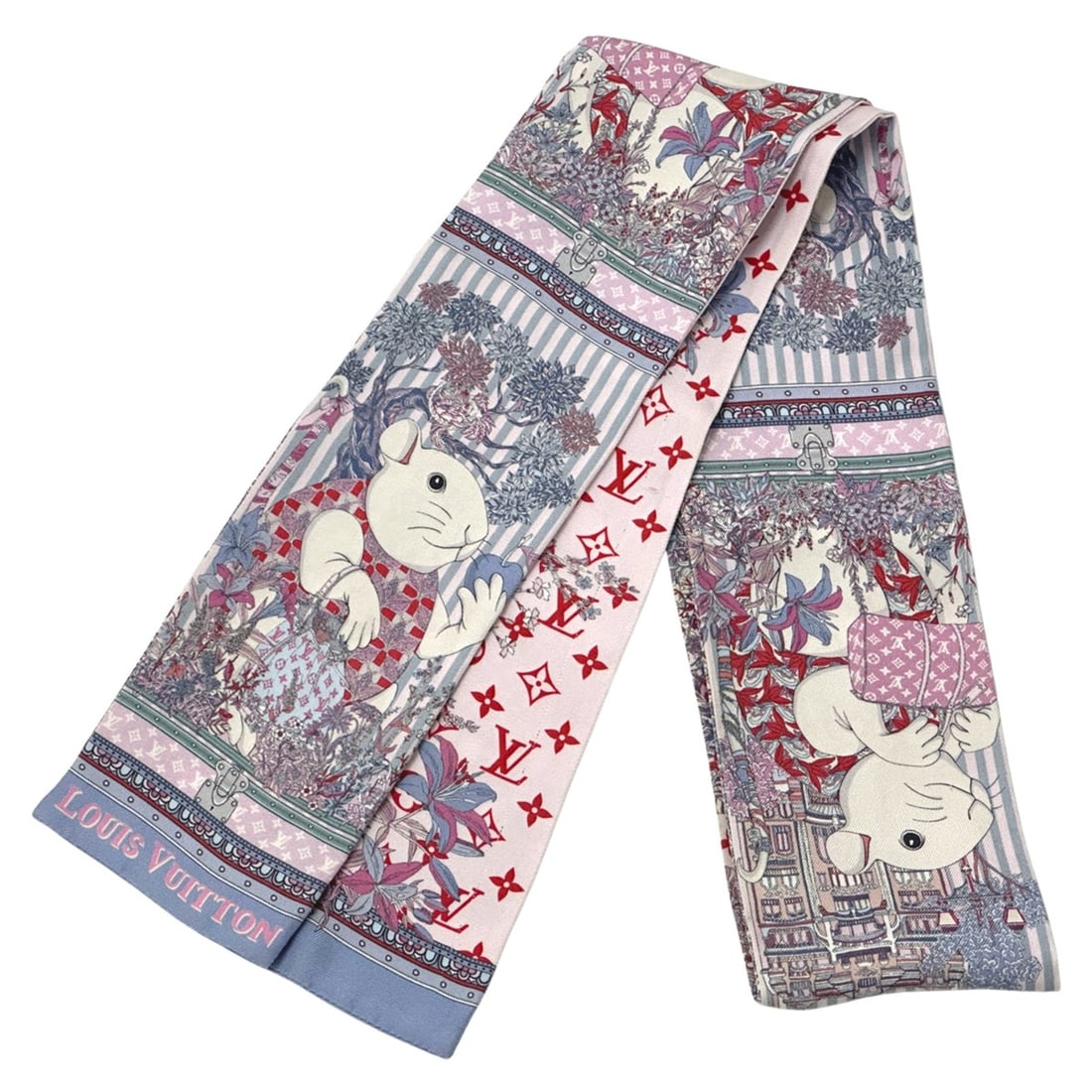 Louis Vuitton LOUIS VUITTON scarf muffler for women, brand name, silk, Bandeau Vinette It Blush: --- Catalog ---Category: SizeSize (LxW): 1.2m x 8cm / 47.24'' x 3.14''Category: DesignType: ScarfColor: Multi-color, PinkGender: WomenMaterial: Silk Category: GeneralMPN: M76101Brand: Louis VuittonCou