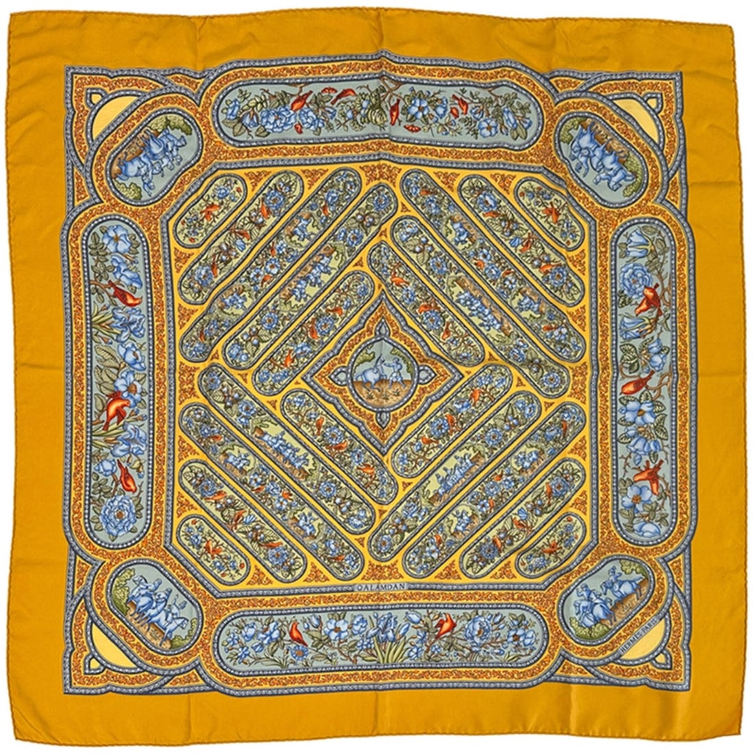 Hermes HERMES scarf muffler Carre 90 QALAMDAN Calamdan women's brand silk yellow multicolor horse: --- Catalog ---Category: SizeSize (LxW): 90cm x 90cm / 35.43'' x 35.43''Category: DesignType: ScarfColor: Multi-color, YellowGender: WomenMaterial: Silk Category: GeneralBrand: HermesCountry of Origin
