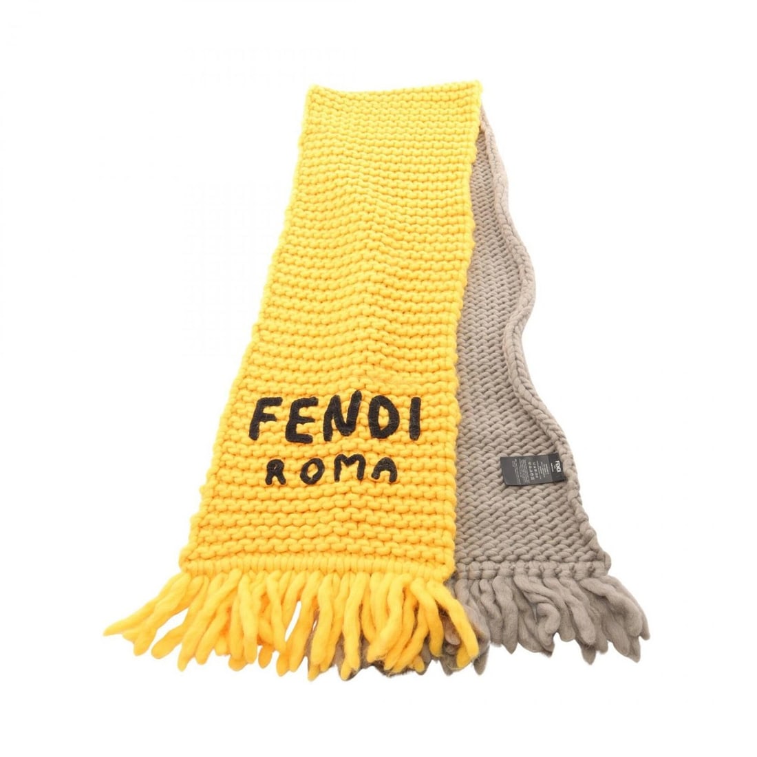 Fendi logo chunky knit wool scarf for women, yellow/gray, item number 6114900090 (1 of 10)