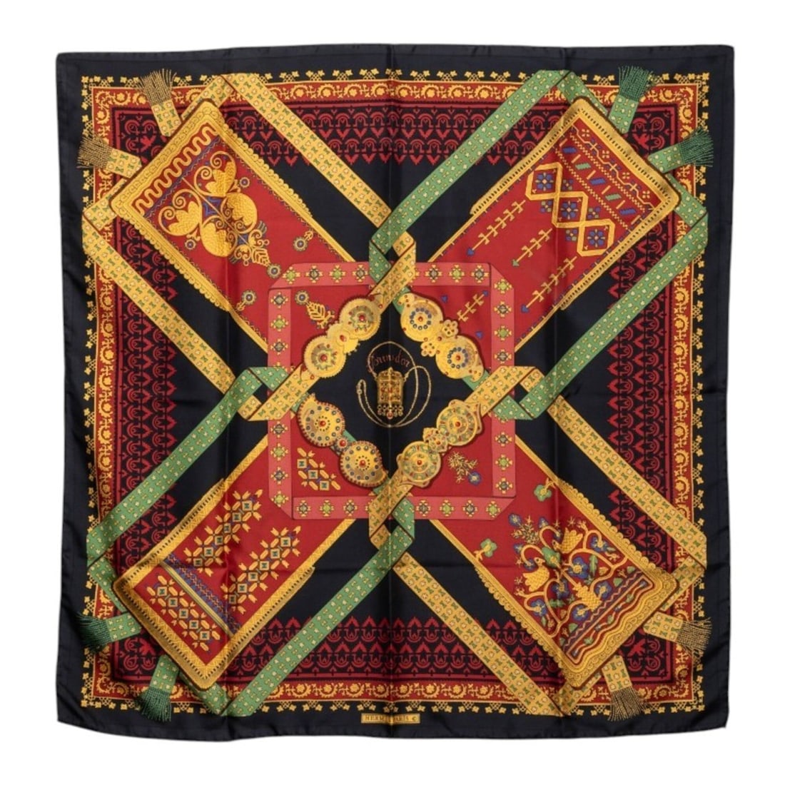 Hermes Carre 90 Brins d’or Golden Branch Scarf/Muffler, Large Size, Black Silk, Women's HERMES: --- Catalog ---Category: SizeSize (LxW): 89cm x 88cm / 35.03'' x 34.64''Category: DesignType: ScarfColor: BlackGender: WomenMaterial: Silk Category: GeneralBrand: Hermes--- Item List ---Section: Condi