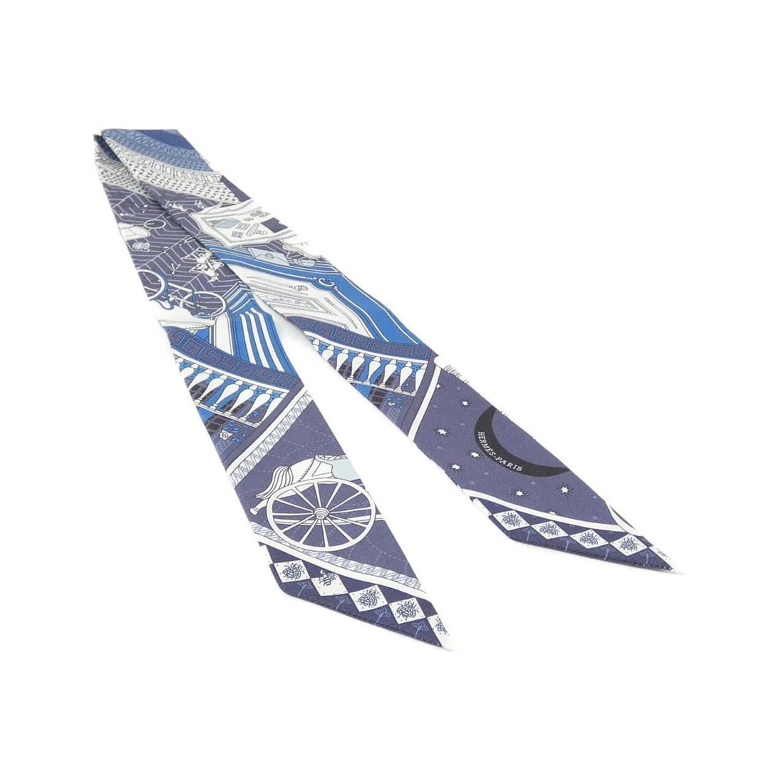 Hermes OBJETS DE CURIOSITE Twilly 063757S Scarf Muffler: --- Catalog ---Category: SizeSize (LxW): 5cm x 86cm / 1.96'' x 33.85''Category: DesignType: ScarfColor: Blue, WhiteGender: Men,WomenMaterial: Silk Category: GeneralMPN: 063757SBrand: Hermes--- Item Li