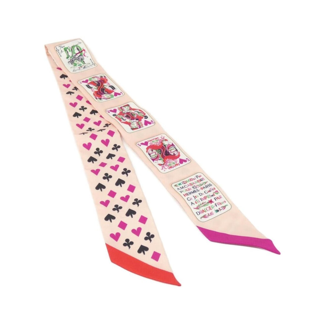 Hermes JEU DE CARTES Twilly 063169S Scarf Muffler: --- Catalog ---Category: SizeSize (LxW): 5cm x 86cm / 1.96'' x 33.85''Category: DesignType: ScarfColor: Fuchsia, PinkGender: Women,MenMaterial: Silk Category: GeneralMPN: 063169SBrand: Hermes--- Item 