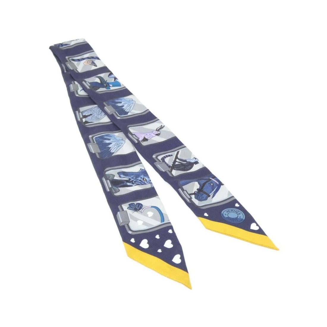 Hermes HERMES STORY Twilly 063875S Scarf Muffler: --- Catalog ---Category: SizeSize (LxW): 5cm x 86cm / 1.96'' x 33.85''Category: DesignType: ScarfColor: BlueGender: Women,MenMaterial: Silk Category: GeneralMPN: 063875SBrand: Hermes--- Item List