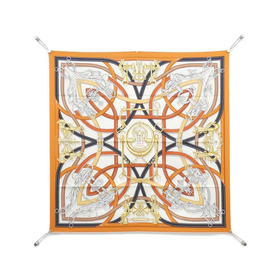 Hermes HARNAIS LEGENDAIRE Carre 004299S Scarf/Muffler: --- Catalog ---Category: SizeSize (LxW): 90cm x 90cm / 35.43'' x 35.43''Category: DesignType: ScarfColor: OrangeGender: Women,MenMaterial: Silk Category: GeneralMPN: 004299SBrand: Hermes--- Item List