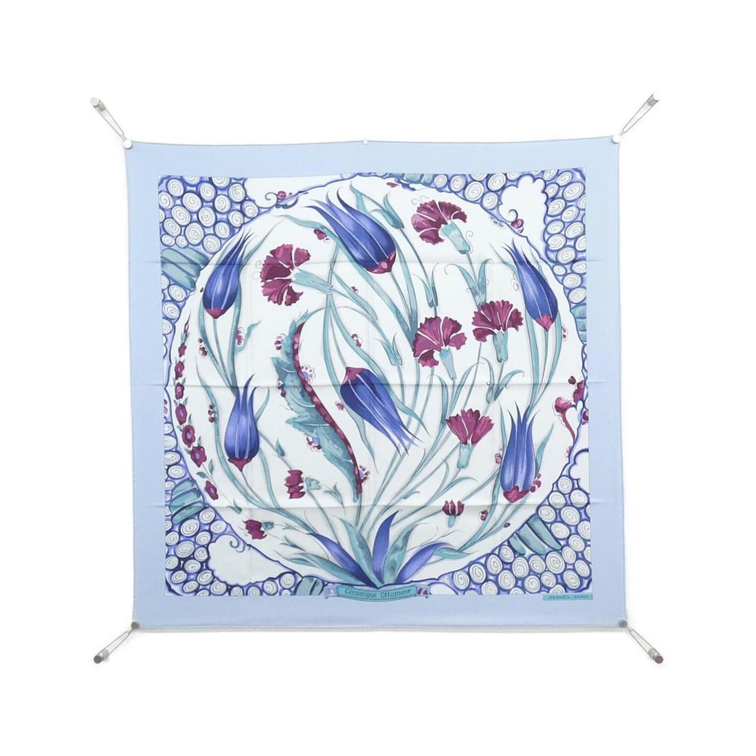 Hermes Hermès CERAMIQUE OTTOMANE Carre Scarf Muffler: --- Catalog ---Category: SizeSize (LxW): 90cm x 90cm / 35.43'' x 35.43''Category: DesignType: ScarfColor: Blue, WhiteGender: Women,MenMaterial: Silk Category: GeneralBrand: Hermes--- Item List