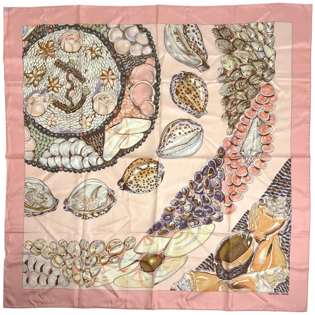 Hermes Carre 90 Rocaille Seashell Scarf/Muffler, Silk, Pink Multicolor, Women's: --- Catalog ---Category: SizeSize (LxW): 87cm x 87cm / 34.25'' x 34.25''Category: DesignType: ScarfColor: Multi-color, PinkGender: WomenMaterial: Silk 100%Category: GeneralBrand: Hermes--- Item List