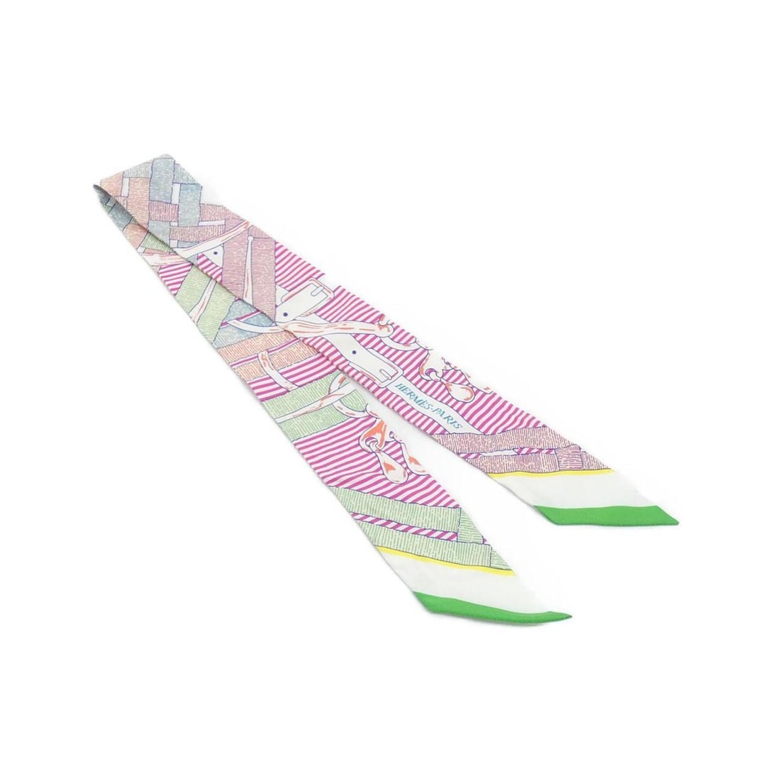 Hermes MORS A JOUETS CHEMISE Twilly 063419S Scarf Muffler: --- Catalog ---Category: SizeSize (LxW): 86cm x 5cm / 33.85'' x 1.96''Category: DesignType: ScarfColor: Green, WhiteGender: Women,MenMaterial: Silk Category: GeneralBrand: Hermes--- Item List ---Secti