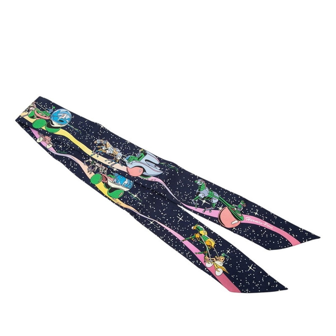 Hermes Twilly Space Derby Scarf/Muffler, Navy Multicolor Silk, Women's (1 of 14)