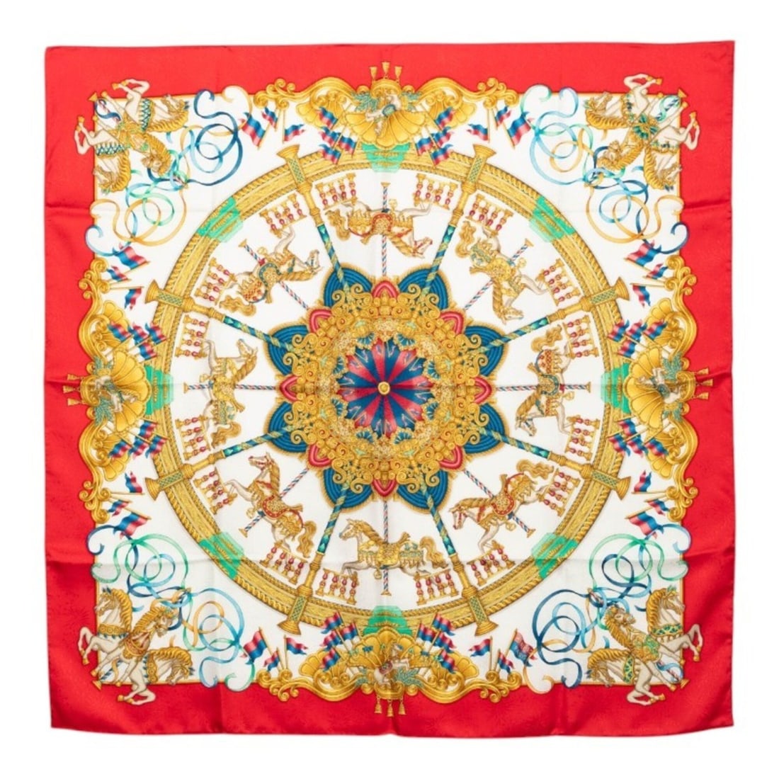 Hermes Carre 90 Luna Park Amusement Scarf/Muffler, Large Size, Red Silk, Women's (1 of 15)