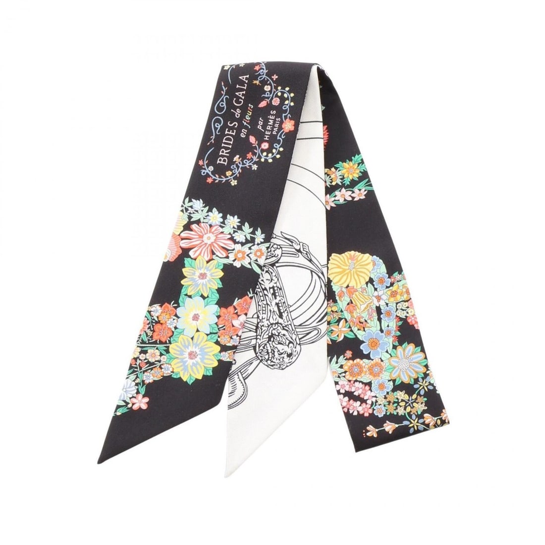 Hermes Twilly Brides de Gala en Fleurs Eyeliner Ribbon Scarf Muffler Silk Women's Black White: --- Catalog ---Category: SizeSize (LxW): 85cm x 5cm / 33.46'' x 1.96''Category: DesignType: ScarfColor: Black, Multi-color, WhiteGender: WomenMaterial: Silk Category: GeneralBrand: Hermes--- Item List