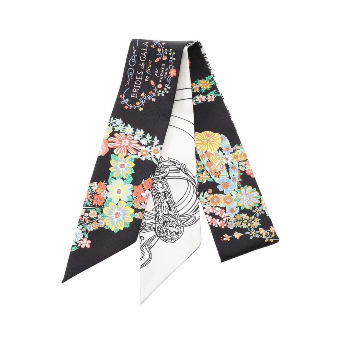 Hermes Twilly Brides de Gala en Fleurs Eyeliner Ribbon Scarf Muffler Silk Women's Black White: --- Catalog ---Category: SizeSize (LxW): 85cm x 5cm / 33.46'' x 1.96''Category: DesignType: ScarfColor: Black, Multi-color, WhiteGender: WomenMaterial: Silk Category: GeneralBrand: Hermes--- Item List