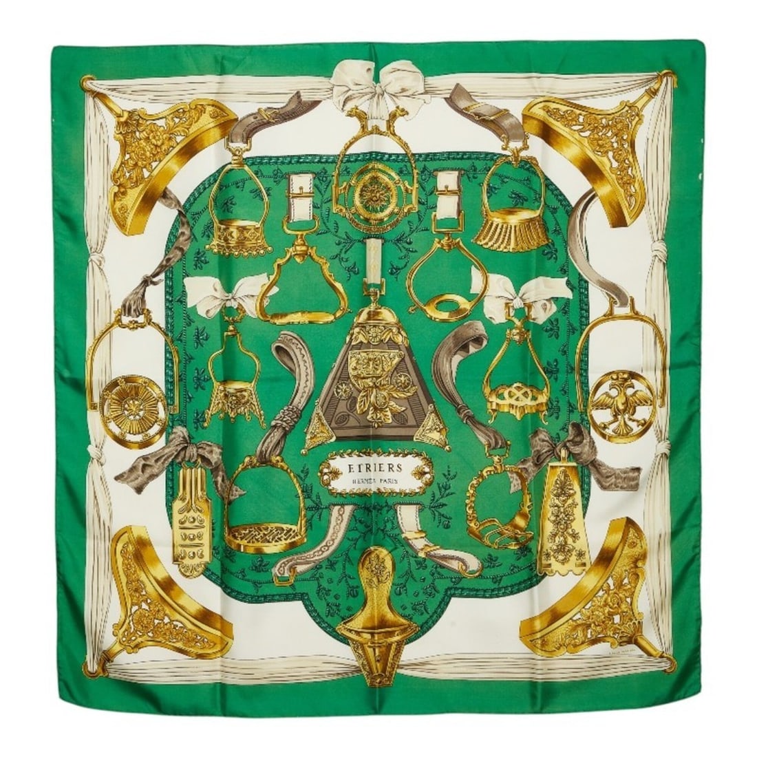 Hermes Carre 90 Etriers Scarf Muffler Green Multicolor Silk Women's HERMES: --- Catalog ---Category: SizeSize (LxW): 87cm x 87cm / 34.25'' x 34.25''Category: DesignType: ScarfColor: Green, Multi-colorGender: WomenMaterial: Silk Category: GeneralBrand: Hermes--- Item List