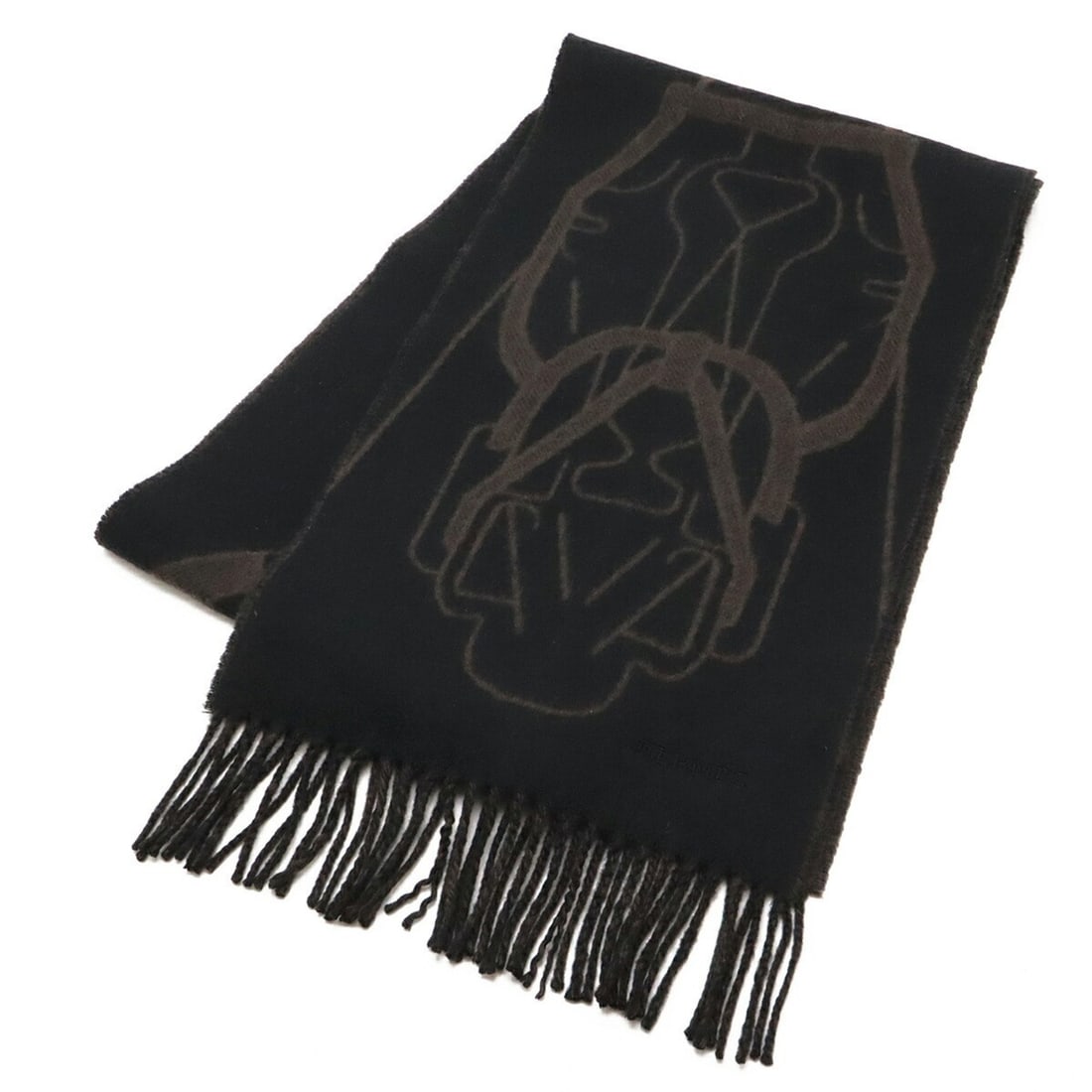 HERMES Cashmere Scarf, Tête à Equestre Stole, 100% Cashmere, Black/Dark Brown: --- Catalog ---Category: SizeSize (LxW): 1.66m x 26cm / 65.35'' x 10.23''Category: DesignType: StoleColor: Black, Dark brownGender: Women,MenMaterial: Cashmere 100%Category: GeneralBrand: Hermes--- It