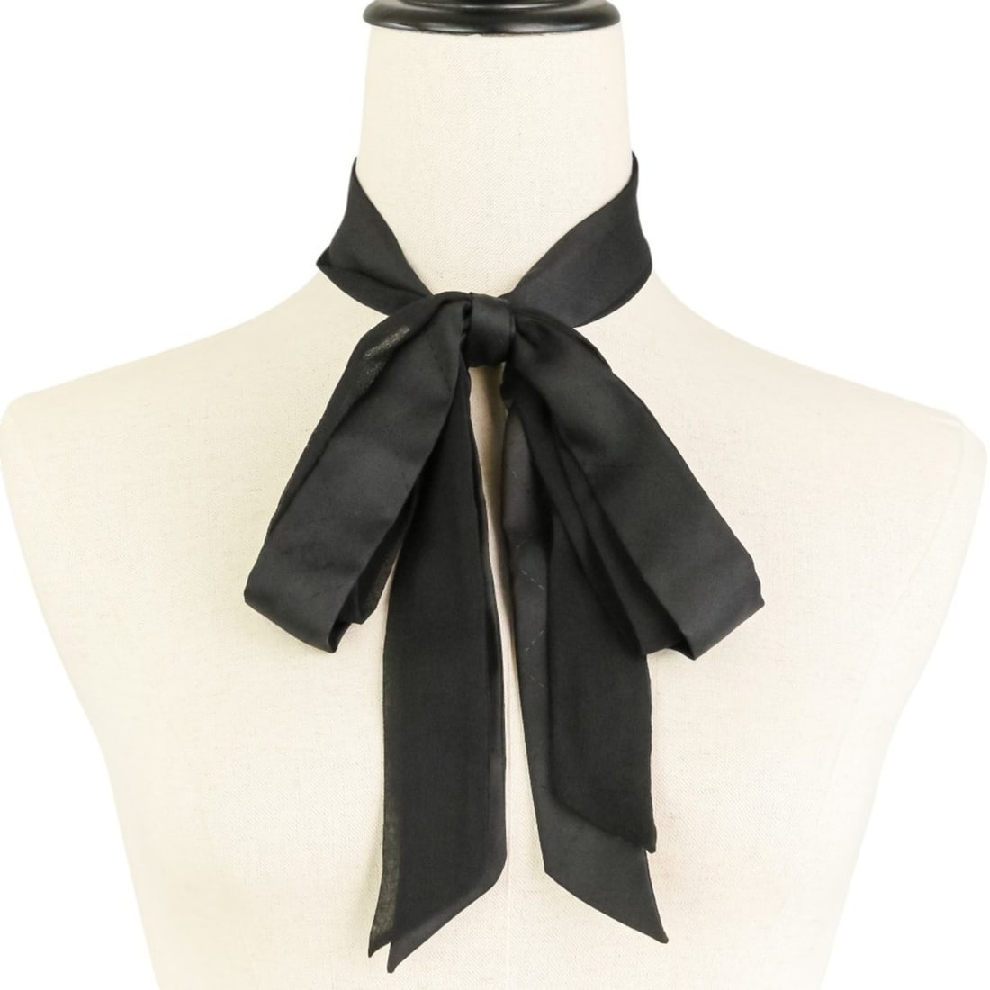 CHANEL Silk Coco Mark Bow Tie Ribbon Scarf/Muffler, Black, for Women: --- Catalog ---Category: SizeSize (LxW): 1.55m x 3cm / 61.02'' x 1.18''Category: DesignType: ScarfColor: BlackGender: WomenMaterial: Silk Category: GeneralBrand: Chanel--- Item List ---Section: Condit