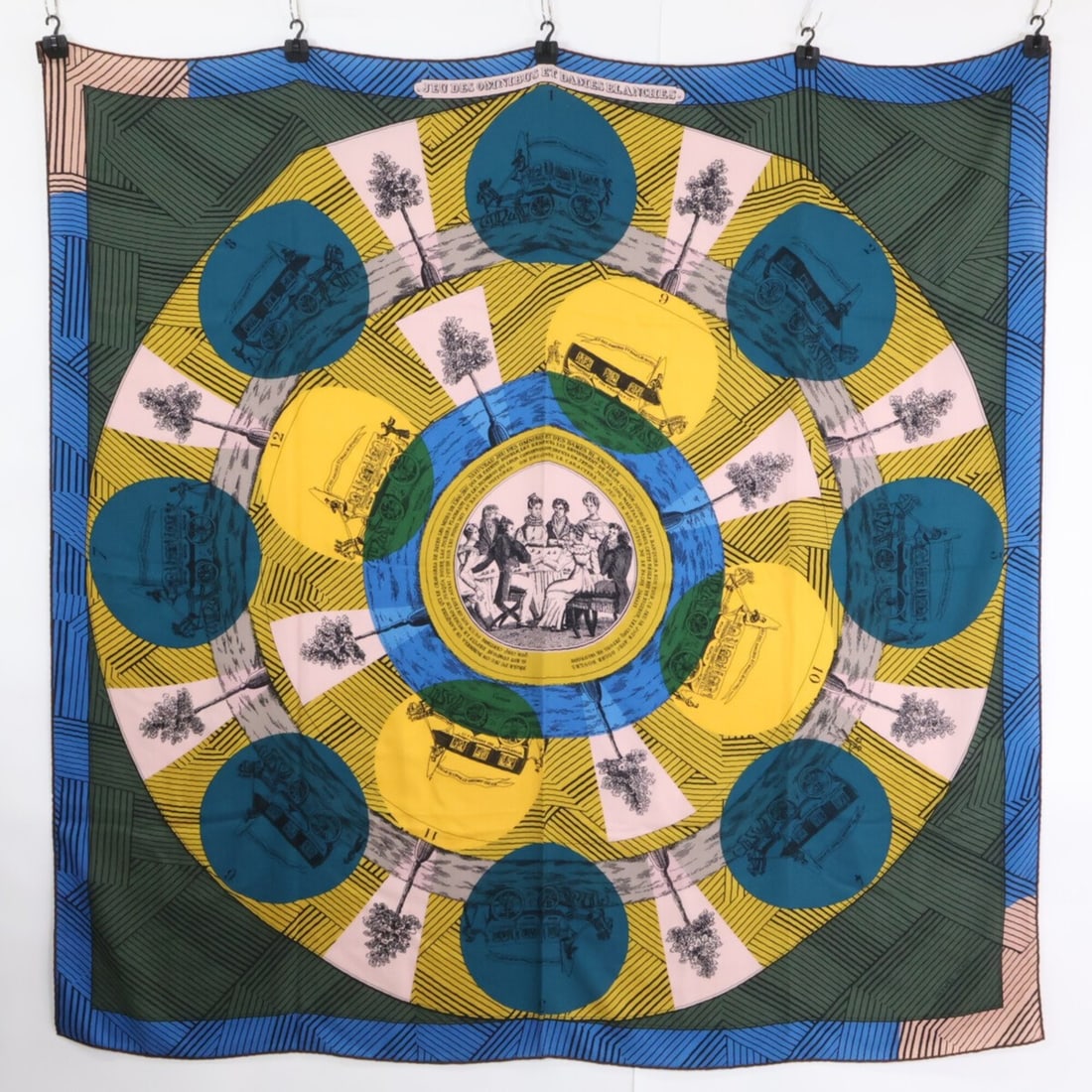 HERMES JEU DES OMNIBUS ET DAMES BLANCHES (The Game of Omnibus and White Ladies) Carre Geun Cashmere: --- Catalog ---Category: SizeSize (LxW): 1.34m x 1.39m / 52.75'' x 54.72''Category: DesignType: ScarfColor: Multi-colorGender: WomenMaterial: Cashmere Category: GeneralBrand: Hermes--- Item List ---Se
