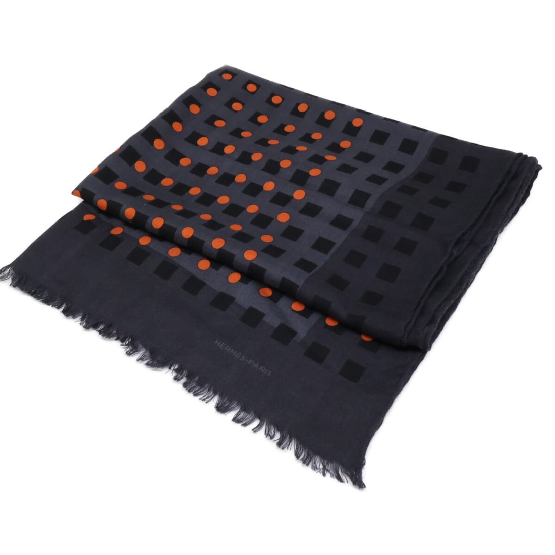 HERMES polka dot cashmere x silk shawl/stole/scarf in gray and orange for women.: --- Catalog ---Category: SizeSize (LxW): 1.9m x 67cm / 74.8'' x 26.37''Category: DesignType: ShawlColor: Gray, OrangeGender: WomenMaterial: Cashmere Category: GeneralBrand: Hermes--- Item List ---Sect