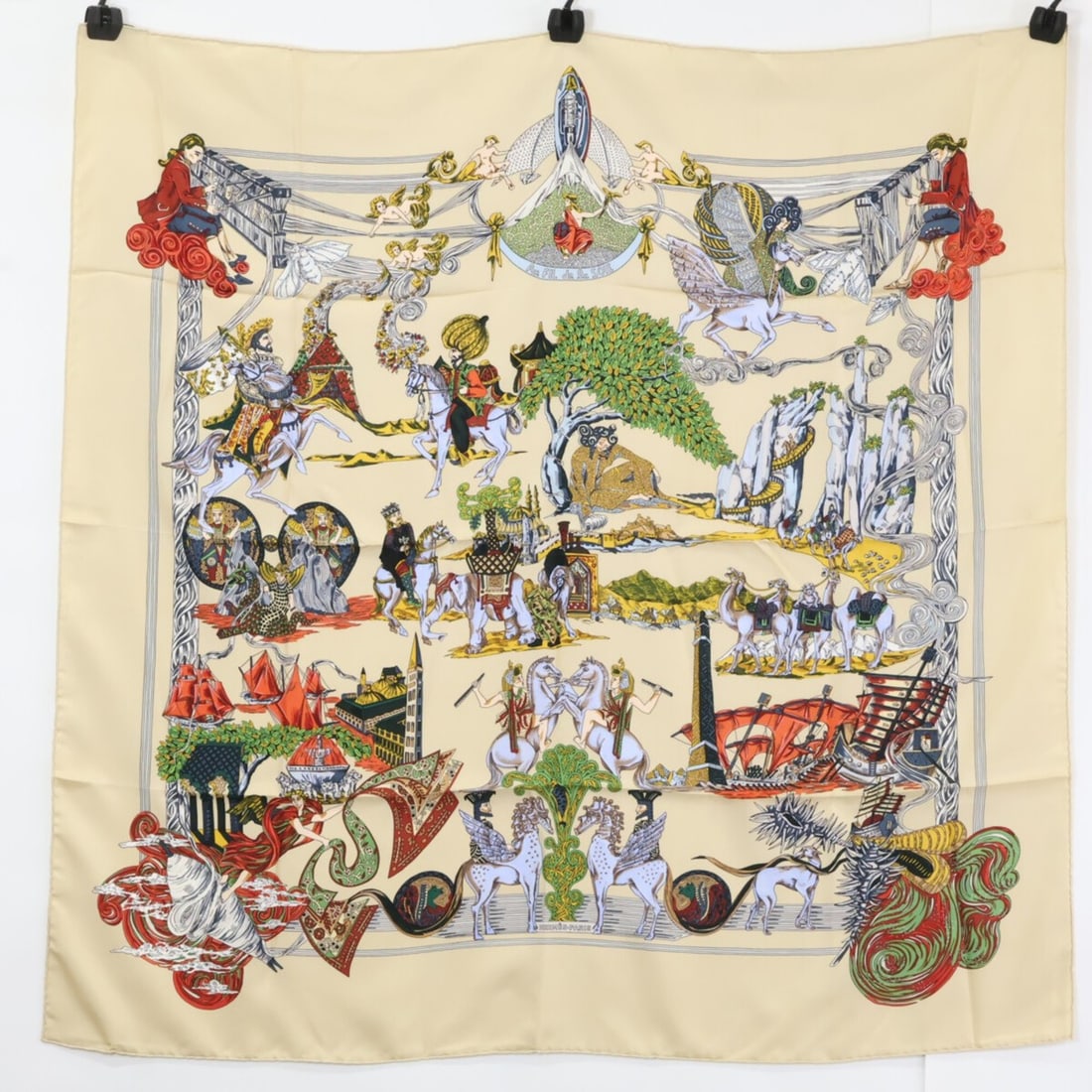 HERMES Au FIL de la SOIE Carre 90 Silk Scarf/Muffler, Beige Multicolor, Women's: --- Catalog ---Category: SizeSize (LxW): 88.5cm x 89cm / 34.84'' x 35.03''Category: DesignType: ScarfColor: Beige, Multi-colorGender: WomenMaterial: Silk Category: GeneralBrand: Hermes--- Item List --