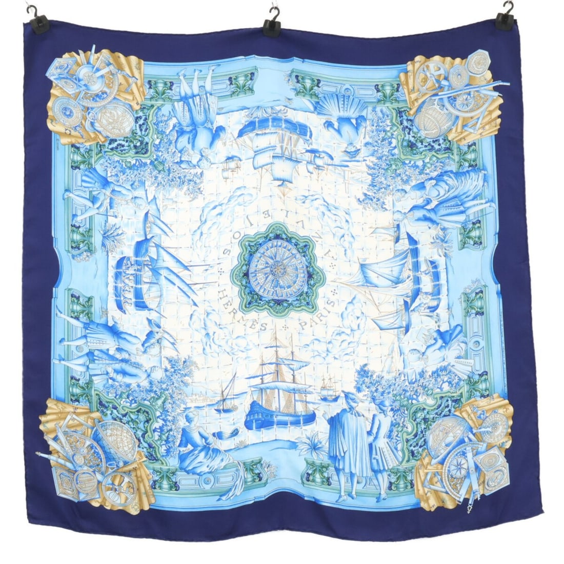 HERMES AZVLEJOS Silk Carre 90 Scarf/Muffler, Blue/Navy, Women's: --- Catalog ---Category: SizeSize (LxW): 88cm x 89cm / 34.64'' x 35.03''Category: DesignType: ScarfColor: Blue, NavyGender: WomenMaterial: Silk Category: GeneralBrand: Hermes--- Item List ---Section: 