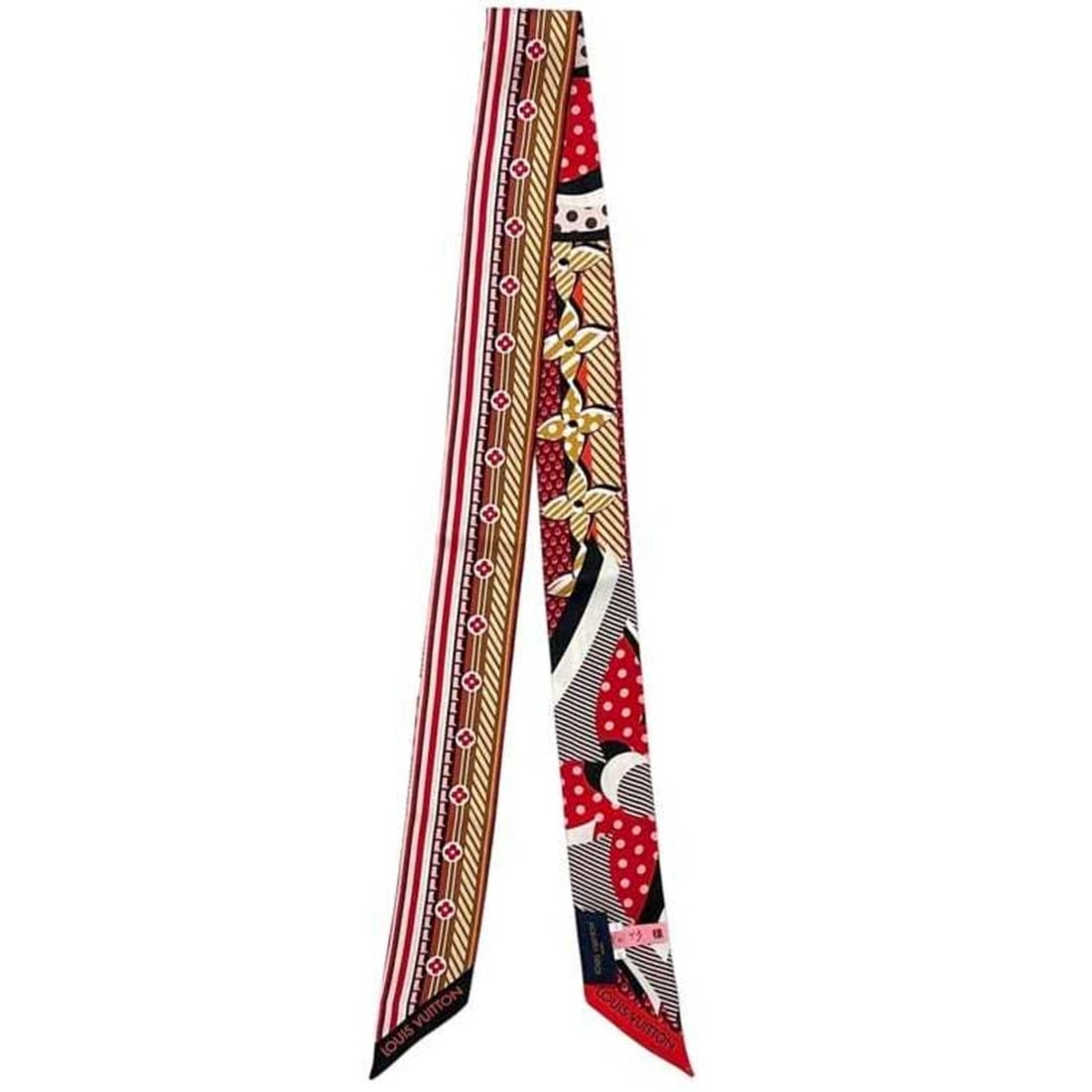Louis Vuitton Ribbon Scarf Muffler Bandeau BB Pop Red Multicolor Monogram M76678 100% Silk MR0139 (1 of 13)