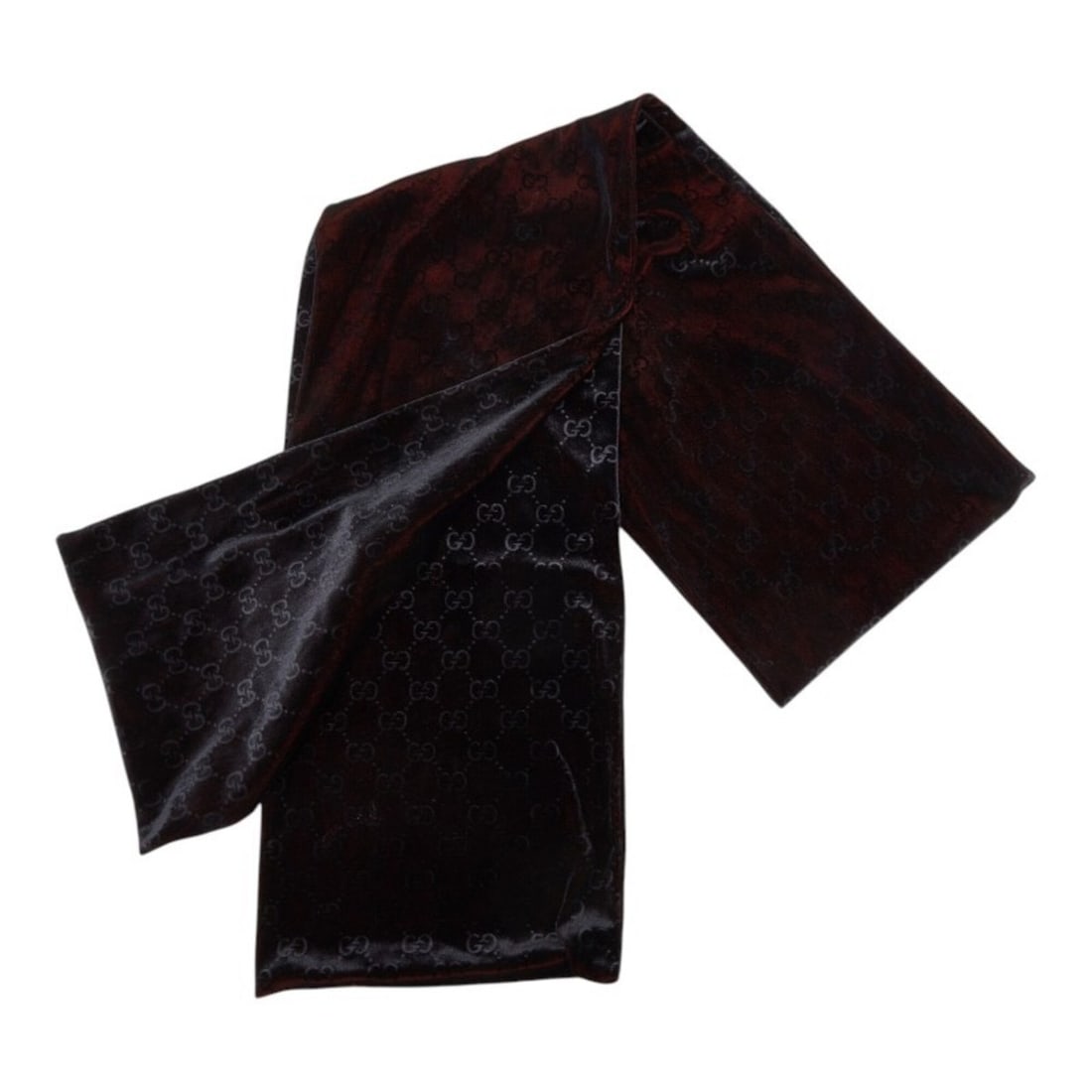 Gucci GG pattern scarf/stole in wine red velour for women.: --- Catalog ---Category: SizeSize (LxW): 1.48m x 16.5cm / 58.46'' x 6.49''Category: DesignType: ScarfColor: Red colorGender: WomenCategory: GeneralBrand: Gucci--- Item List ---Section: ConditionRankin