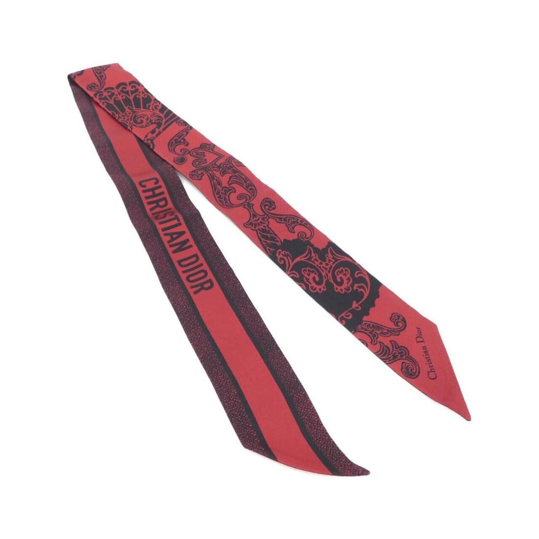 Christian Dior 31DAM106ZKDO Scarf/Muffler: --- Catalog ---Category: SizeSize (LxW): 1m x 6cm / 39.37'' x 2.36''Category: DesignType: ScarfColor: Black, Red colorGender: Women,MenMaterial: Silk Category: GeneralBrand: Christian Dior--- Item
