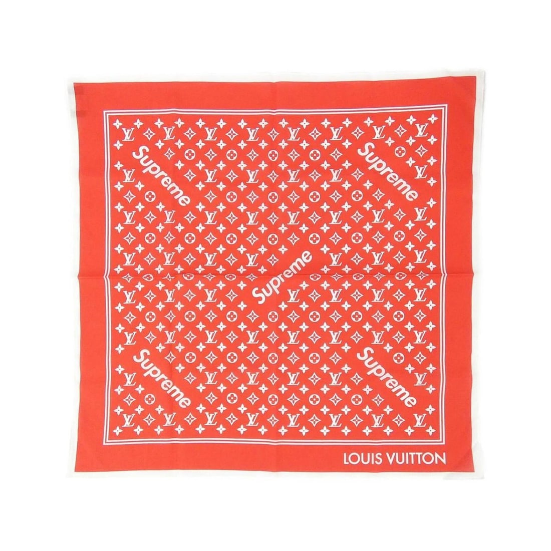 Louis Vuitton (SUPREME) Monogram Bandana MP1888 Scarf Muffler: --- Catalog ---Category: SizeSize (LxW): 55cm x 55cm / 21.65'' x 21.65''Category: DesignType: BandanaColor: Red colorGender: Men,WomenMaterial: Cotton Category: GeneralMPN: MP1888Brand: Louis