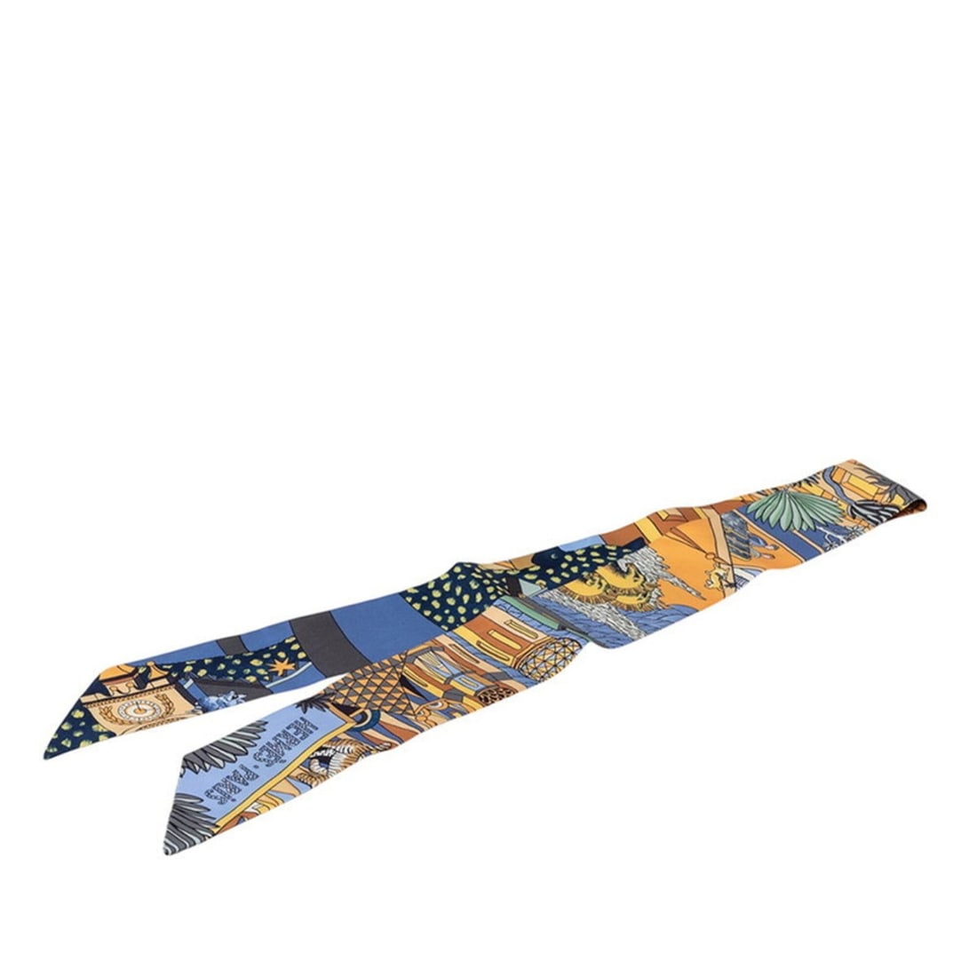 Hermes Twilly Animapolis Scarf Muffler, New Tag, Blue Multicolor Silk, Women's HERMES: --- Catalog ---Category: SizeSize (LxW): 84.5cm x 5cm / 33.26'' x 1.96''Category: DesignType: ScarfColor: Blue, Multi-colorGender: WomenMaterial: Silk Category: GeneralBrand: Hermes--- Item List ---Se