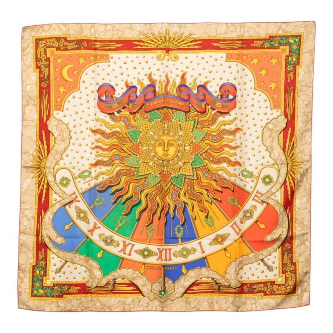 Hermes Carre 90 CARPE DIEM Enjoy Today Sun Moon Star Scarf Muffler Large Multicolor Silk Women's (1 of 19)