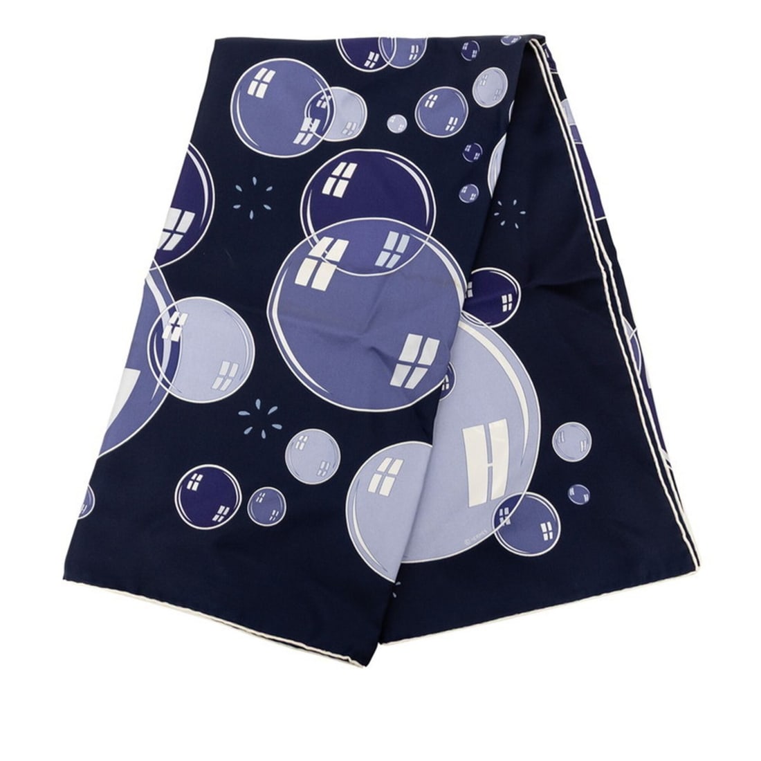 Hermes Carre 90 Bal de Bulles (soap bubble) scarf/muffler, large size, navy silk, women's. (1 of 10)