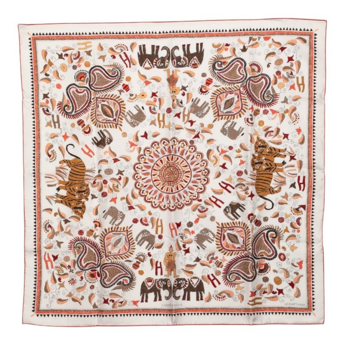 Hermes Carre 90 Kantha Scarf/Muffler, Large Size, White/Multicolor Silk, Women's: --- Catalog ---Category: SizeSize (LxW): 88cm x 89cm / 34.64'' x 35.03''Category: DesignType: ScarfColor: Multi-color, WhiteGender: WomenMaterial: Silk Category: GeneralBrand: Hermes--- Item List ---S