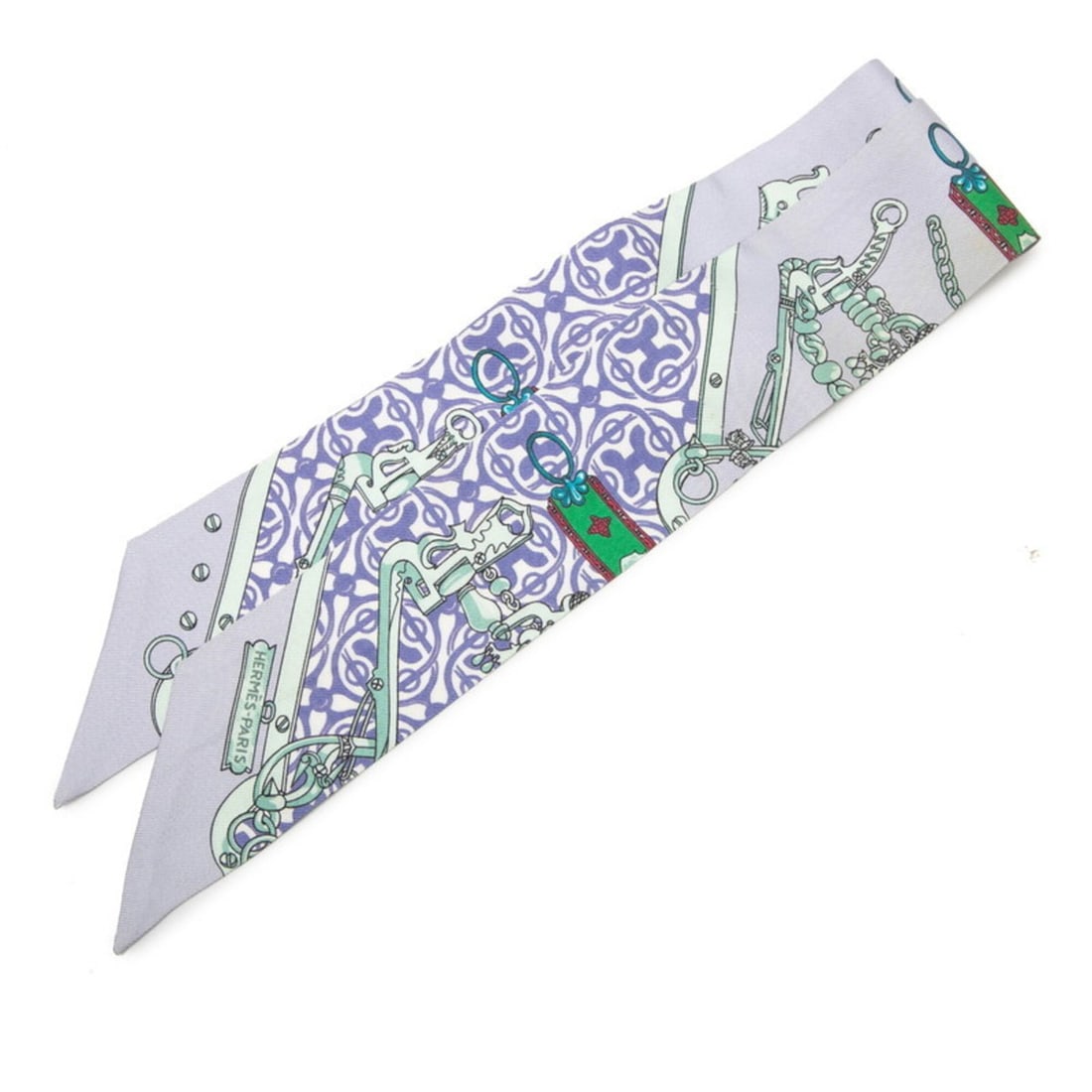 Hermes Twilly Equestrian and Chain Scarf, Mors et Gourmettes, Purple Silk, Women's: --- Catalog ---Category: SizeSize (LxW): 84cm x 5.3cm / 33.07'' x 2.08''Category: DesignType: ScarfColor: PurpleGender: WomenMaterial: Silk Category: GeneralBrand: Hermes--- Item List ---Section: Cond