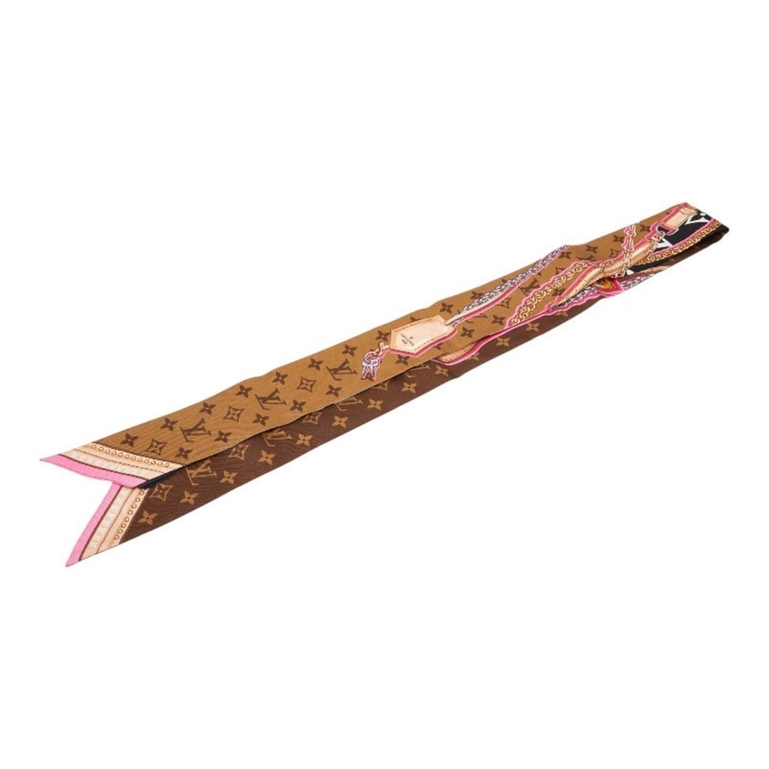 Louis Vuitton Monogram Bandeau BB Ultimate Scarf M76676 Black Brown White Silk Women's LOUIS VUITTON: --- Catalog ---Category: SizeSize (LxW): 1.18m x 5cm / 46.45'' x 1.96''Category: DesignType: ScarfColor: Black, Brown, WhiteGender: WomenMaterial: Silk Category: GeneralLine: MonogramBrand: Louis