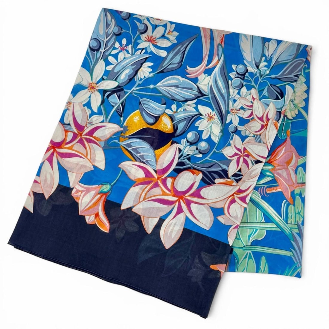 HERMES Flamingo Party Pareo, 100% Cotton, Large Shawl/Stole/Scarf, Blue, Made in Switzerland,: --- Catalog ---Category: SizeSize (LxW): 1.43m x 1.72m / 56.29'' x 67.71''Category: DesignType: ShawlColor: BlueGender: WomenMaterial: Cotton Category: GeneralBrand: HermesCountry of Origin: Switzerla