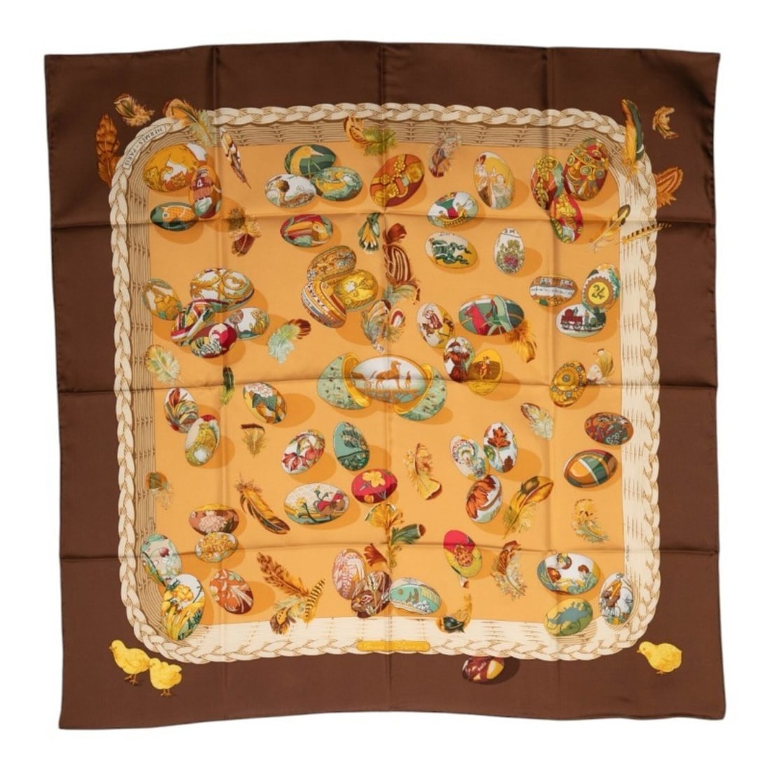 Hermes Carre 90 Couvee d'Hermes Egg Scarf/Muffler, Large Size, Brown/Beige Silk, Women's HERMES (1 of 20)