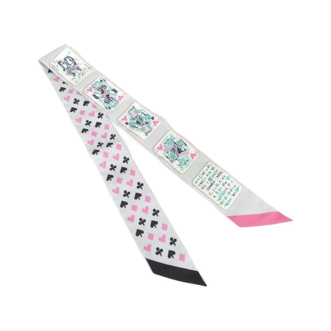 Hermes JEU DE CARTES Twilly 063169S Scarf Muffler: --- Catalog ---Category: SizeSize (LxW): 5cm x 86cm / 1.96'' x 33.85''Category: DesignType: ScarfColor: Black, GrayGender: WomenMaterial: Silk Category: GeneralMPN: 063169SBrand: Hermes--- Item List -
